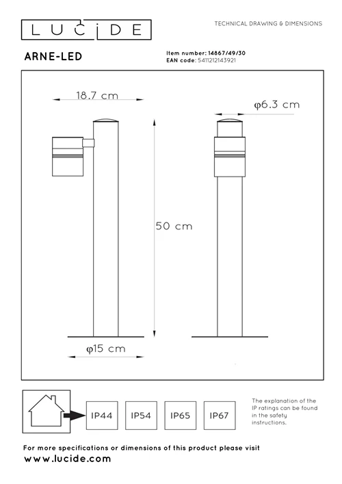 Lucide ARNE-LED - Sokkellamp - Ø 6,3 cm - LED - GU10 - 1x5W 2700K - IP44 - Zwart - technisch